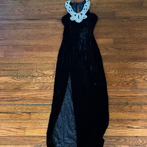 Vintage ‘90s Gunne Sax / Jessica McClintock Black Velvet Halter Neck Prom Dress